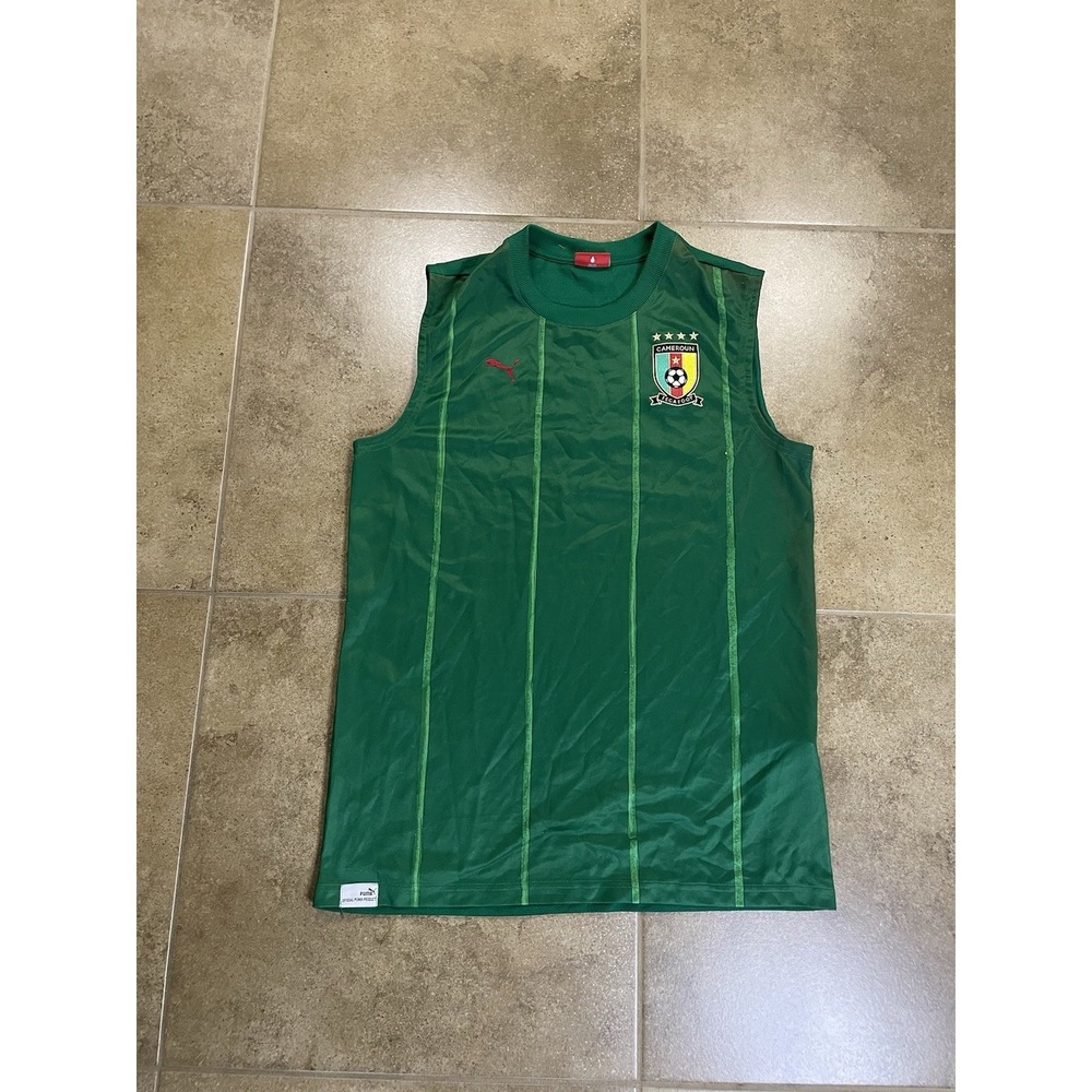 RARE Puma Cameroon National Team Mens Sz L Sleeveless Soccer Jersey Green Red